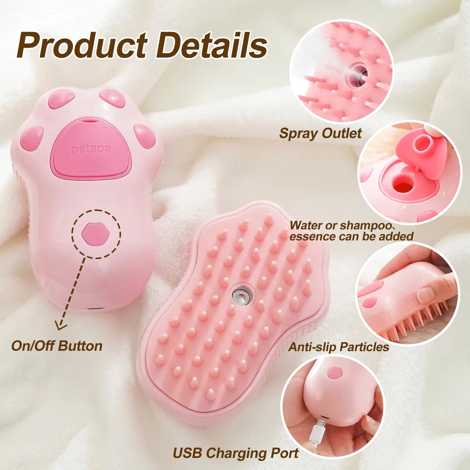 3-in-1 Electric Pet Grooming Brush with Steam Spray - Perfect for Cats and Dogs, Effortless Hair Removal and Relaxing Massage