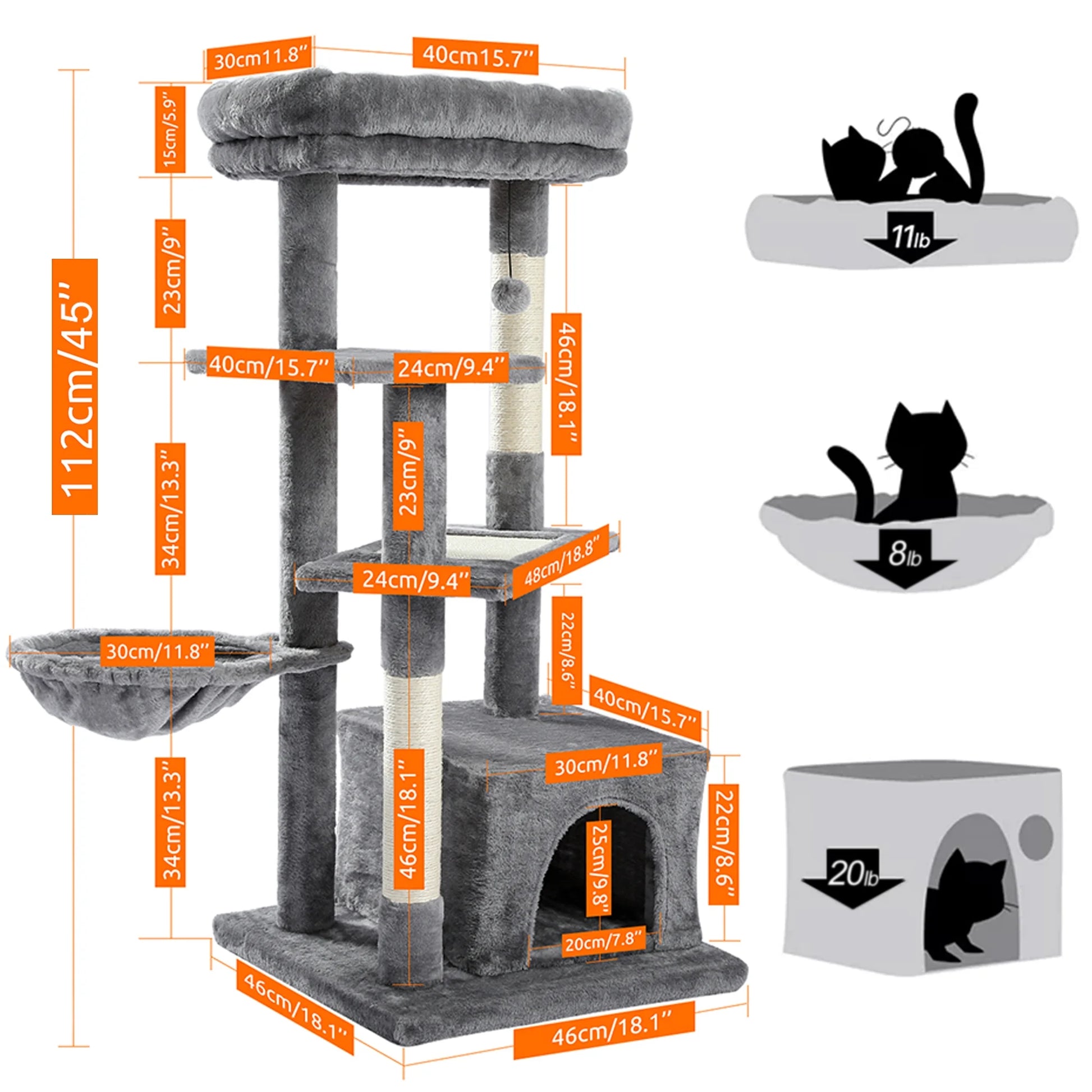 Ultimate Cat Tree for Large Cats - Multi-Level Tower with Cozy Hammock, Spacious Condo, and Durable Sisal Scratching Posts