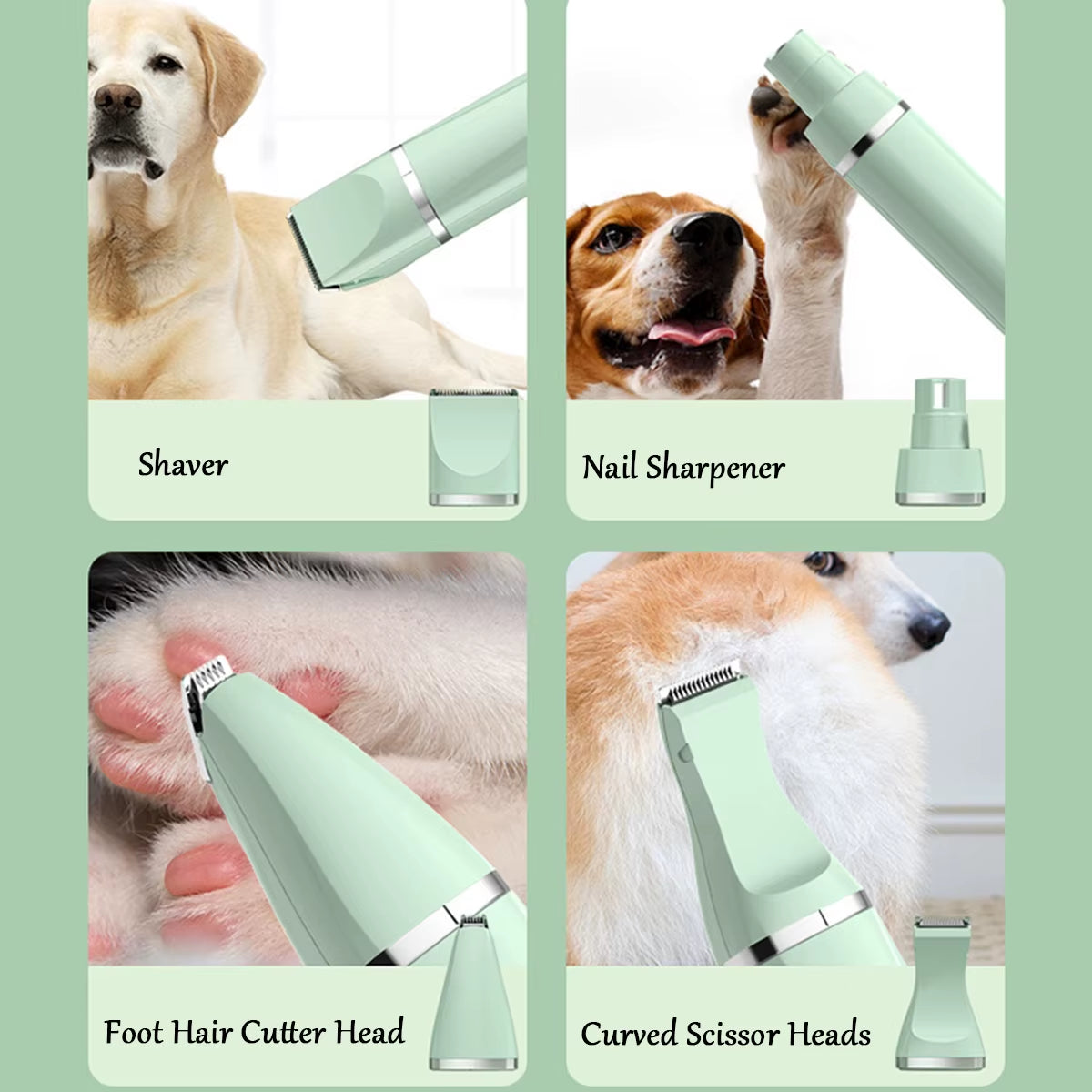Transform Your Pet's Grooming Routine with the 4-In-1 Rechargeable Electric Pet Grooming Kit – Includes 4 Blades for Effortless Hair Trimming and Nail Grinding!