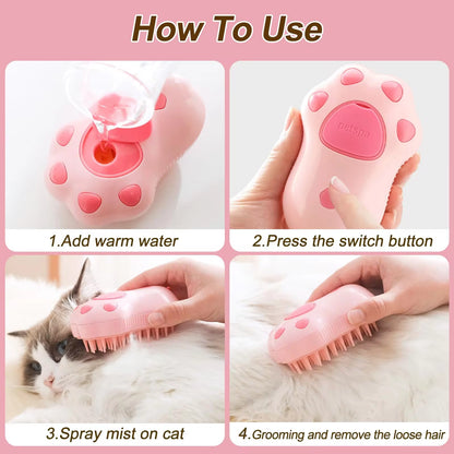 3-in-1 Electric Pet Grooming Brush with Steam Spray - Perfect for Cats and Dogs, Effortless Hair Removal and Relaxing Massage
