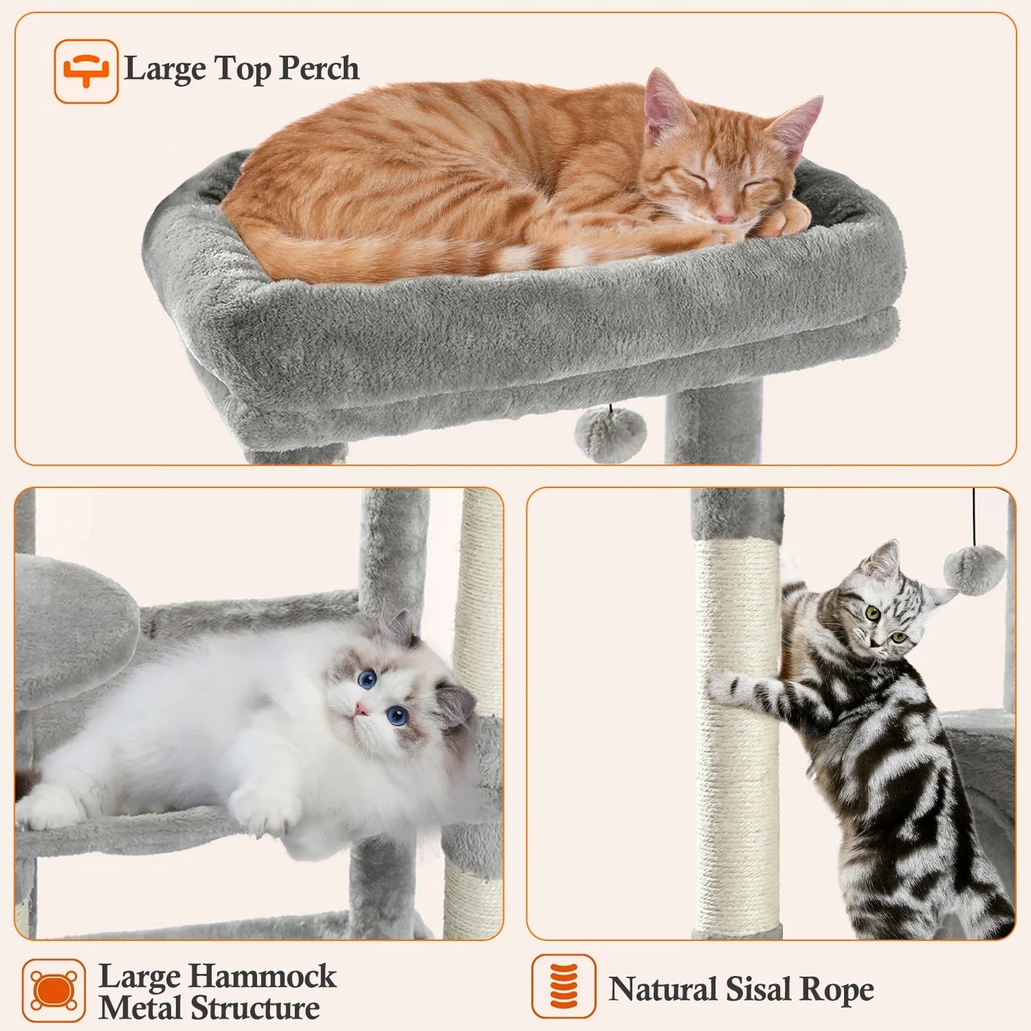 Ultimate Cat Tree for Large Cats - Multi-Level Tower with Cozy Hammock, Spacious Condo, and Durable Sisal Scratching Posts