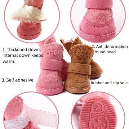 4 Pcs Pet Snow Boots Thickened Plush Warm Cotton Non-slip Shoes Small big Dog Sports Shoes Supplies Anti Fouling Won't Fall Off