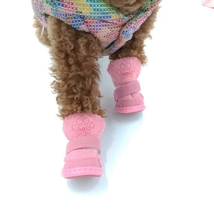 4 Pcs Pet Snow Boots Thickened Plush Warm Cotton Non-slip Shoes Small big Dog Sports Shoes Supplies Anti Fouling Won't Fall Off
