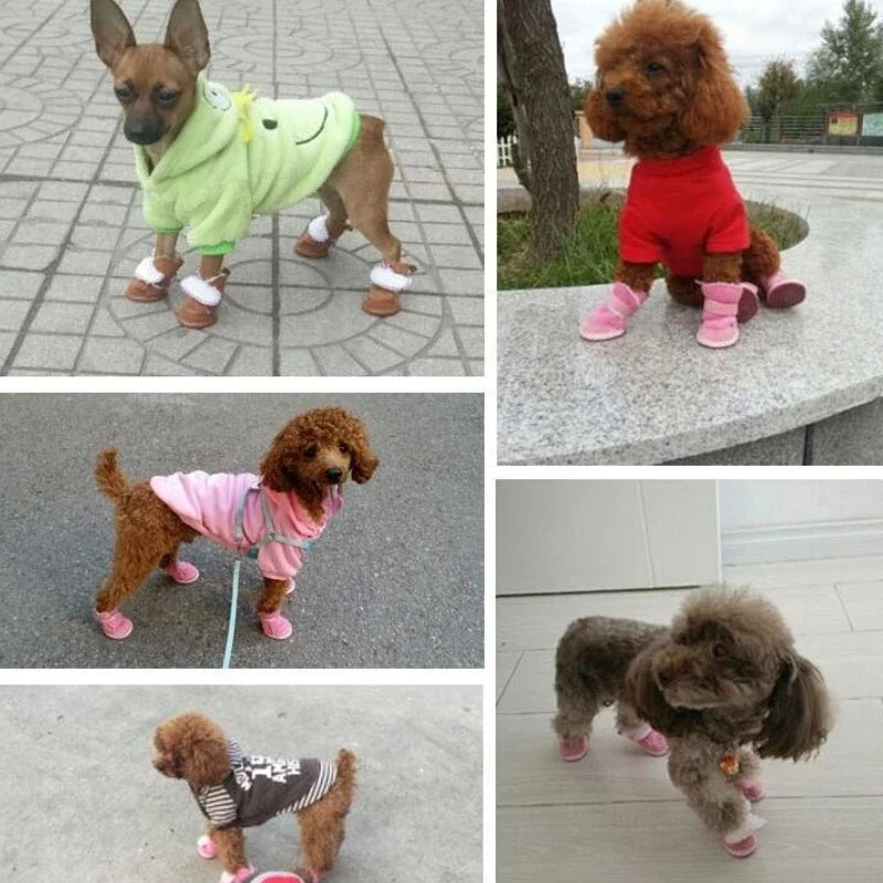 4 Pcs Pet Snow Boots Thickened Plush Warm Cotton Non-slip Shoes Small big Dog Sports Shoes Supplies Anti Fouling Won't Fall Off