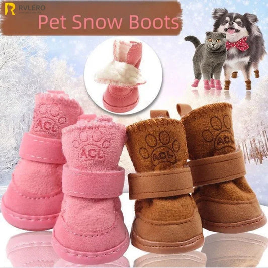 4 Pcs Pet Snow Boots Thickened Plush Warm Cotton Non-slip Shoes Small big Dog Sports Shoes Supplies Anti Fouling Won't Fall Off