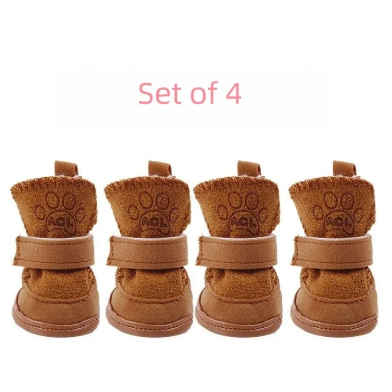 4 Pcs Pet Snow Boots Thickened Plush Warm Cotton Non-slip Shoes Small big Dog Sports Shoes Supplies Anti Fouling Won't Fall Off