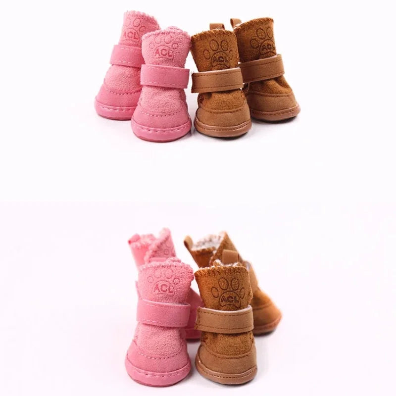 4 Pcs Pet Snow Boots Thickened Plush Warm Cotton Non-slip Shoes Small big Dog Sports Shoes Supplies Anti Fouling Won't Fall Off