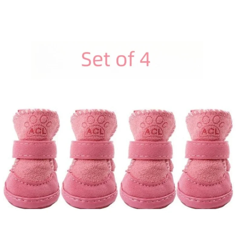 4 Pcs Pet Snow Boots Thickened Plush Warm Cotton Non-slip Shoes Small big Dog Sports Shoes Supplies Anti Fouling Won't Fall Off