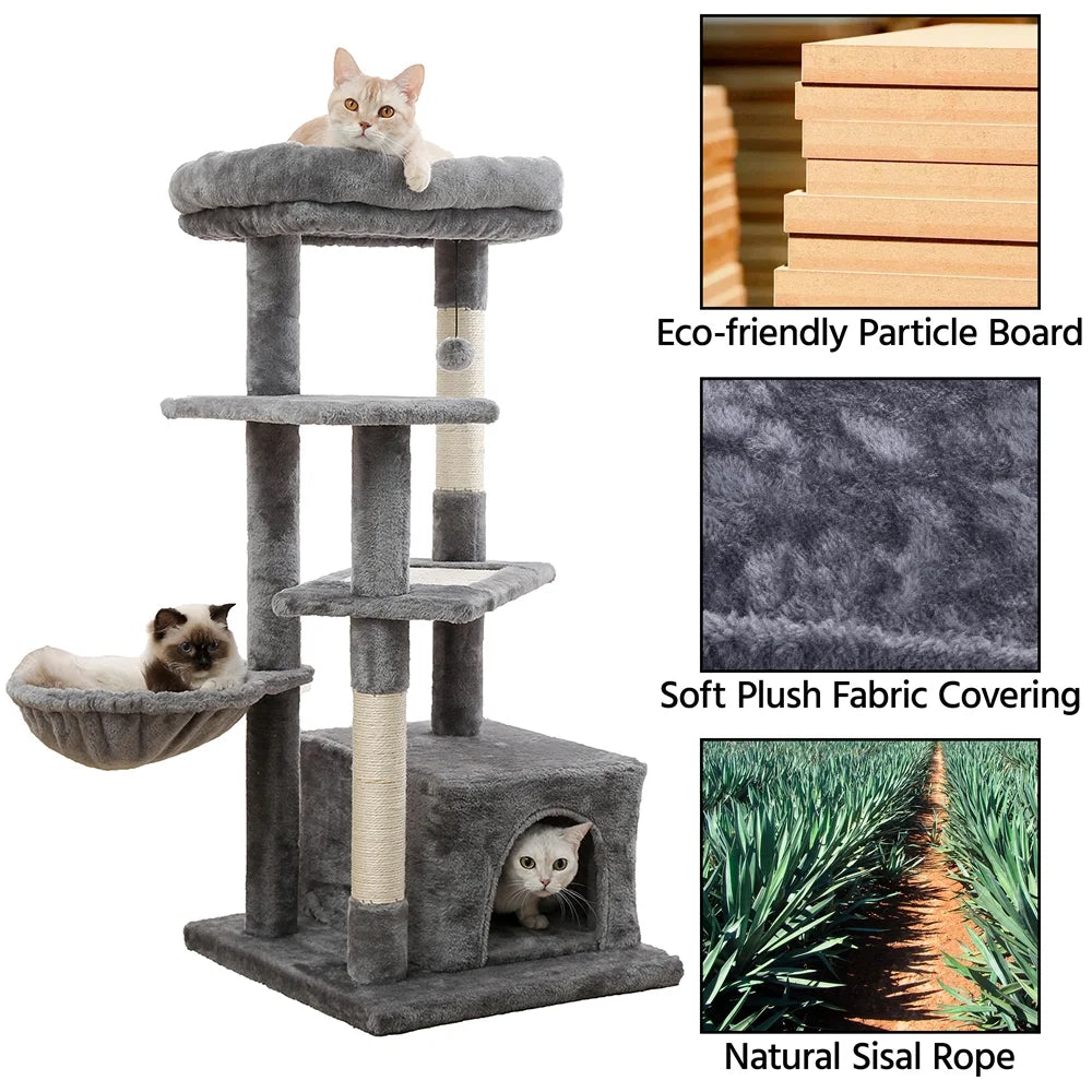 Ultimate Cat Tree for Large Cats - Multi-Level Tower with Cozy Hammock, Spacious Condo, and Durable Sisal Scratching Posts